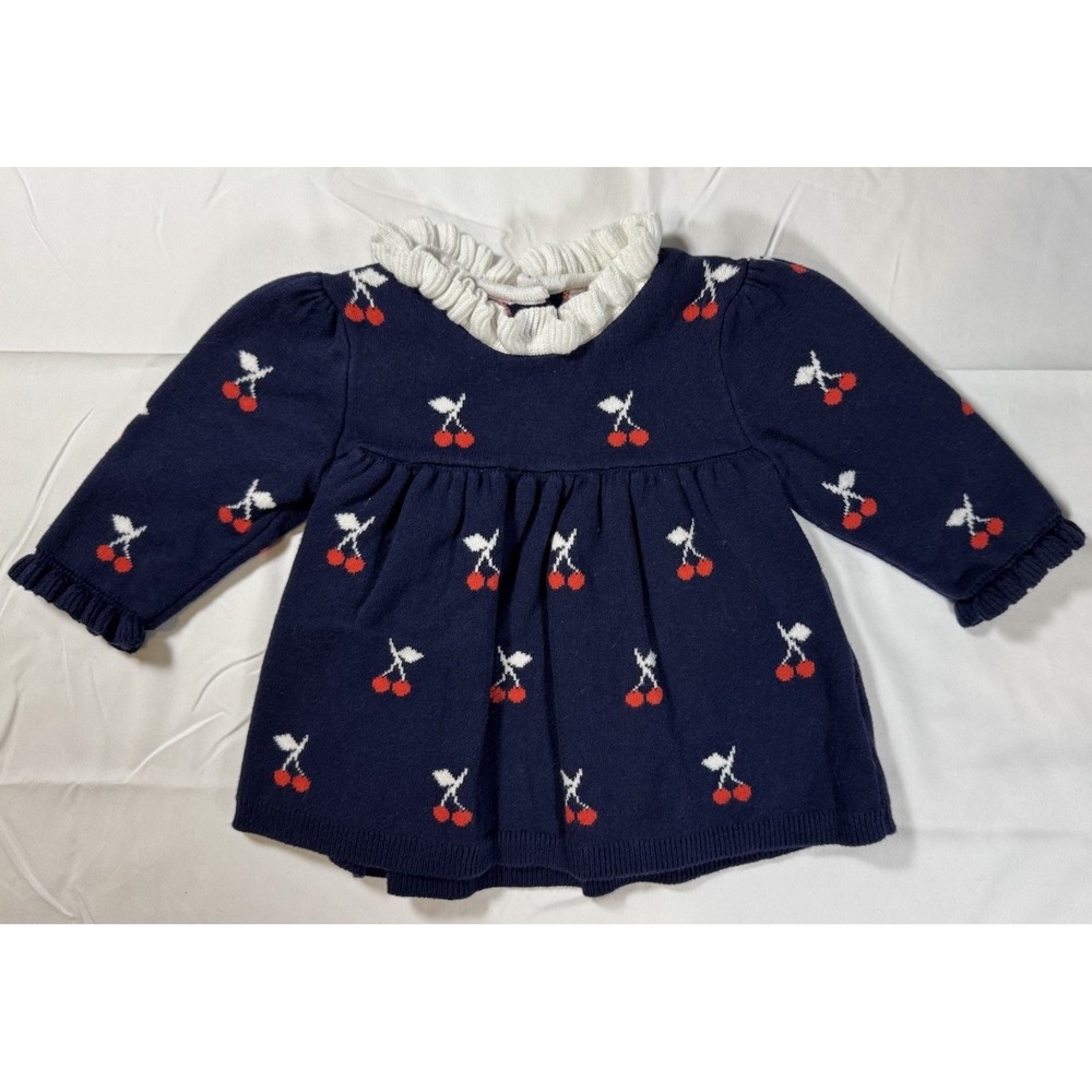 Janie and Jack Cherry Knit Sweater Dress 12–18 Months Navy Red Cotton
